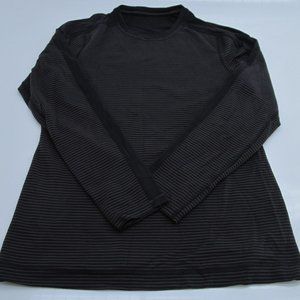 Lululemon Black Grey Striped Thumb Hole Long Sleeve Shirt Zipper Pocket